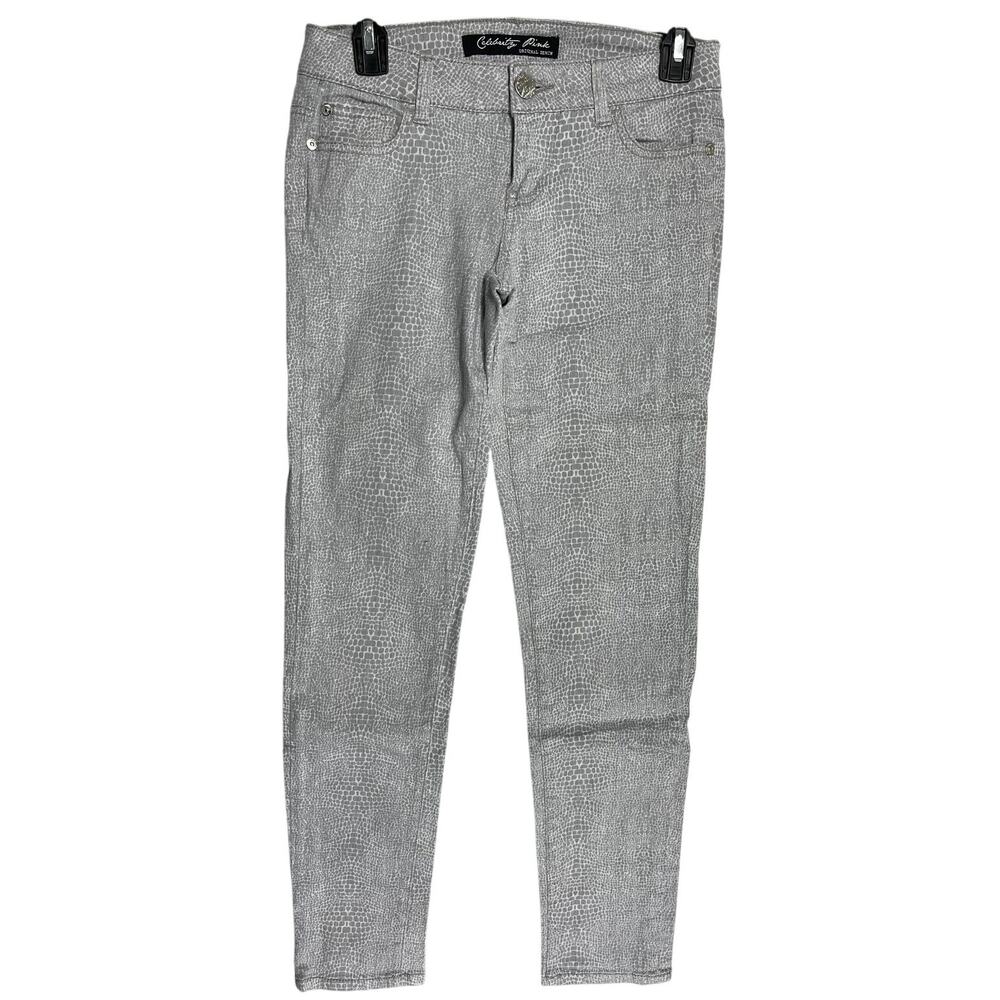 Celebrity Pink Skinny Jeans Women Size 3 Gray White Snakeskin Pattern Low Rise